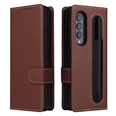 Imagem de Capa de telefone de carteira de couro fosco simples para Samsung Galaxy Z Fold 3 Fold 4 4 5G Fold3 Design separado Suporte para caneta, castanho-avermelhado, para Samsung Z Fold 3