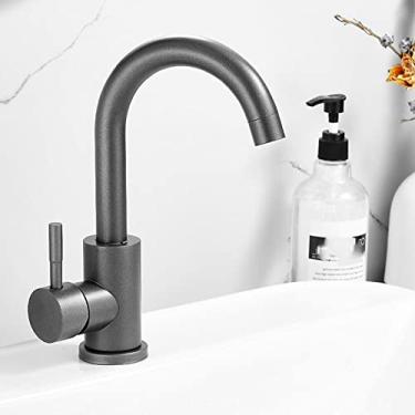 Imagem de Torneira para lavatório de banheiro de aço inoxidável Lavagem quente a frio Misturador Torneira de guindaste Rotação Torneiras para pia Manípulo único, Cinza A