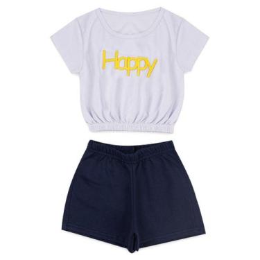 Imagem de Conjunto Infantil Feminino Happy Branco E Marinho - Joinha Kids Store