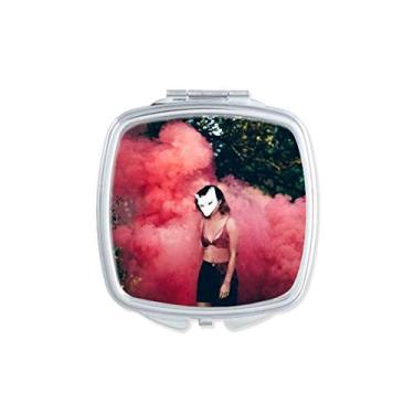 Imagem de Pink Fog Head Girl Florestal Science Nature Scenery Mirror Portátil Compacto Bolso Maquiagem Dupla Face Vidro