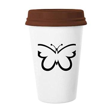Imagem de Caneca simples preta voando borboleta preta caneca café copo cerâmica copo tampa