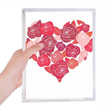 Imagem de Caderno rosa em formato de coração rosas para dia dos namorados, folhas soltas, diário recarregável