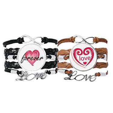 Imagem de DIYthinker Pulseira de mão para o Dia dos Namorados com coração rosa e pulseira de couro para sempre amor