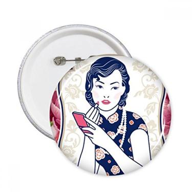 Imagem de Emblema feminino rosa cultura chinesa broche redondo emblema acessório decoração 5 peças