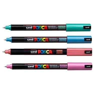 Imagem de Kit Caneta Uni Posca PC-1MR Metálico Rosa Verde Vermelho Azul