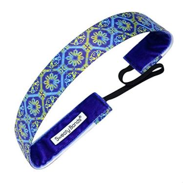Imagem de Faixa de cabeça feminina para meninas da Sweaty Bands – Faixa de cabelo atlética com forro de veludo antiderrapante – Azul Afterglow