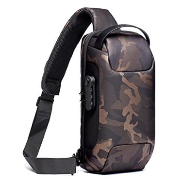 Imagem de JZENZERO Bolsa transversal masculina com bloqueio de senha e sistema de carregamento USB anti-roubo na cintura tecido Oxford impermeável bolsa esportiva