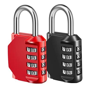 Imagem de Cadeado com combinação de 4 dígitos para armário de esportes escolares, cerca, caixa de ferramentas, estojo, armário de ferrolho, vermelho e preto