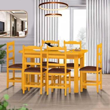 Imagem de Mesa Com 6 Cadeiras Estofadas Madeira Maciça Cerejeira Marrom Pérola N