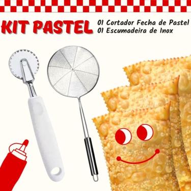 Imagem de Kit PASTEL Cortador e Fecha de Pastel - MAIS - Escumadeira Inox para Fritura - Carretilha Profissional Peneira - PANAMI