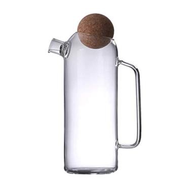 Imagem de Chaleira de chá de vidro jarro com tampa chaleira de chá jarro de água limpa com topper de cortiça para suco de água leite café chá gelado bule de chá de vidro de cortiça 1200ml garrafa de água fria q