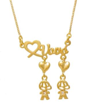 Imagem de Colar Vovó de Dois Netos Meninos Folheado em Ouro 18K Softjoias