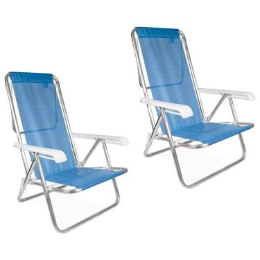 Imagem de Kit 2 Cadeira Praia Reclinável 8 Posições Alumínio Mor Azul