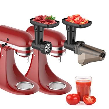 Imagem de Conjunto de acessórios de coador de frutas e vegetais para batedeira KitchenAid, inclui acessório para moedor de alimentos com tubos de enchimento de salsicha e trança de suco, acessório para moedor de carne para Kitchenaid da InnoMoon