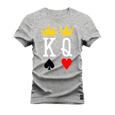 Imagem de Camiseta Algodão Estampada Premium Rei Rainha Cinza G
