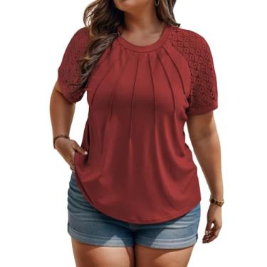 Imagem de ROSRISS Blusas plus size para mulheres verão Reglan camisetas túnicas de renda manga curta GG-5GG, 12_vermelho, 4G