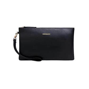 Imagem de DORIS&JACKY Carteira clutch de couro de cabra bolsa pequena com alça, 6 - pele de cordeiro preta, Middle, Pele de cordeiro preta