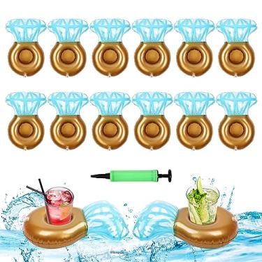 Imagem de Pacote com 12 anéis infláveis para bebidas, boias de bebida, boias flutuantes, boias para piscina, suporte de bebida para piscina, despedida de solteira, acessórios para adultos