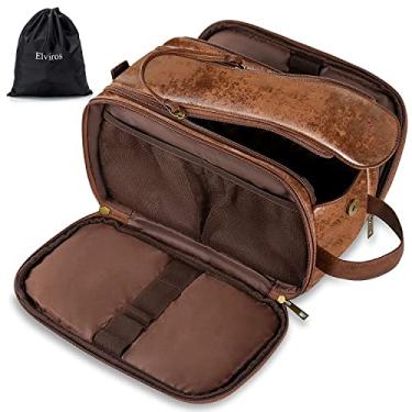 Imagem de Elviros Bolsa de Higiene Pessoal de Viagem para Homens, Grande Kit Dopp de Barbear Resistente à Água Organizador de Artigos de Higiene Pessoal de Couro PU Bolsas Cosméticas Presente do Dia dos Pais