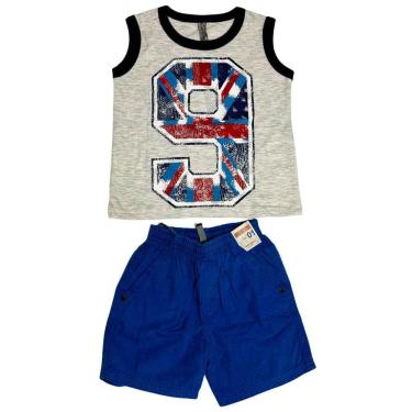 Imagem de Conjunto Infantil Turma da Malha Camiseta Regata e Bermuda - Em Algodão e Poliéster - Cinza/Azul