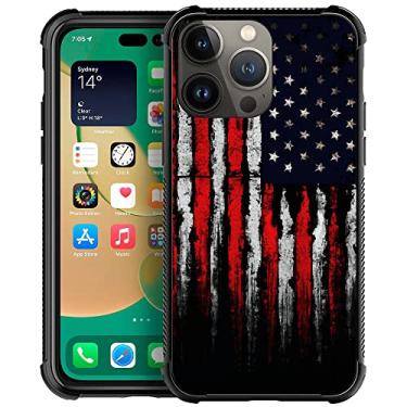 Imagem de DJSOK Capa compatível com iPhone 14 Pro, HSK Grunge Bandeira Americana iPhone 14 Pro Capas com 4 cantos de proteção à prova de choque Soft TPU Bumper Slim Pattern Design Back Case