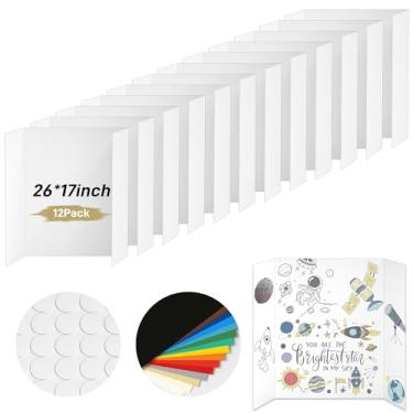 Imagem de PSHVYM 12 peças de quadro de pôster médio com três dobras, 66 x 43 cm placa de pôster com fitas de dupla face e papelão, placa de apresentação ondulada/exibição para projeto escolar, feira de