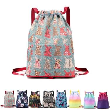 Imagem de LELEBEAR Mochila esportiva de viagem dobrável com cordão, grande capacidade, separação seca e molhada, mochila feminina com cordão à prova d'água, B, Large, Casual