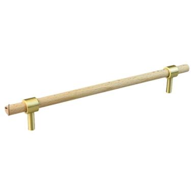 Imagem de Armário de armazenamento de cozinha puxa puxadores de móveis pretos de latão dourado armário armário gaveta maçanetas de madeira, 192mm faia