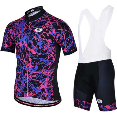 Imagem de Conjunto de camisa de ciclismo masculina, camisa de manga curta para bicicleta + shorts acolchoados em gel 3D, roupas de equitação de MTB de secagem rápida, roxo, GG (177cm78kg)