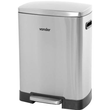 Imagem de Lixeira Retangular de 50 Litros Inox Vonder Cinza com Pedal Balde Interno
