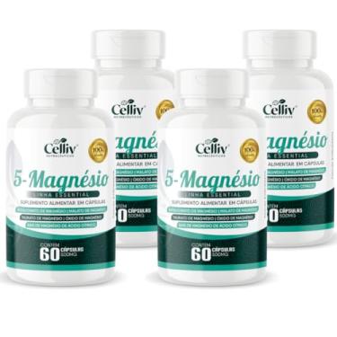 Imagem de Kit Com 04-5-Magnésios (Bisglicinato, Malato, Taurato, Óxido e Sais de Magnésio) 60 Caps 500mg Celliv