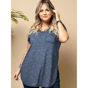 Imagem de Blusa Feminina Alongada Maxi Tee Flamê Soltinha Decote V - Quintess