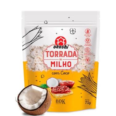 Imagem de OKOSHI - Torrada de Milho com Coco - Snacks Saudáveis de Baixa Caloria, Lanches Fit para a Dieta - Vegano, Sem Glúten, Sem Lactose, Sem Gordura Trans, Kosher - 75g
