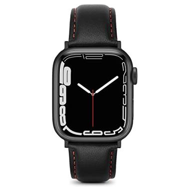 Imagem de Eyamumo Pulseiras de couro compatíveis com Apple Watch de 42 mm, 44 mm, 45 mm, mulheres e homens, pulseira de substituição de couro genuíno para Apple Watch Series 8, 7, 6, 5, 4, 3, 2, 1 SE, Sports & Edition