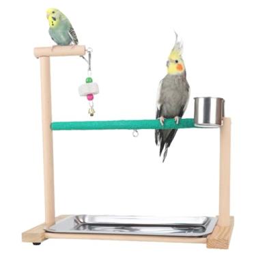 Imagem de Gaiola de papagaios, balanço de madeira, com bandeja de brinquedo, copos de alimentação, treinamento para pássaros de tamanho pequeno, papagaios, balanços de pássaros para calopsitas