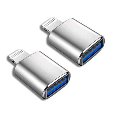 Imagem de (Certificado Apple MFi) Adaptador de câmera Lightning macho para USB fêmea, pacote com 2 conversor de sincronização de dados OTG portátil para iPhone 13/12/11/Xr/X/XS/8/7/leitor de cartão/pen