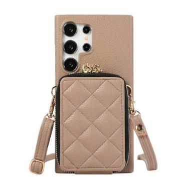 Imagem de Cartões de zíper de luxo Solt crossbody carteira de couro capa para Samsung Galaxy S24 Ultra S23 Plus S22 A55 A15 A35 A25 A05 A05S A14 A24 A54, marrom, para Samsung A05