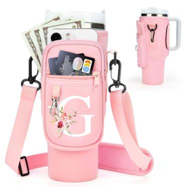 Imagem de Suporte inicial para garrafa de água com alça para copo Stanley de 1,18 ml/copo simples moderno de 1,134 g, bolsa de transporte de garrafa de água com alça, bolso de telefone personalizado A-Z para