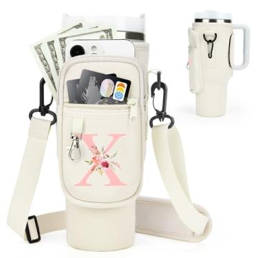 Imagem de Suporte inicial para garrafa de água com alça para copo Stanley de 1,18 ml/copo simples moderno de 1,134 g, bolsa de transporte de garrafa de água com alça, bolso de telefone personalizado A-Z para