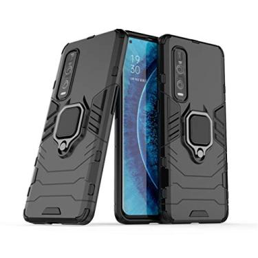 Imagem de Compatível com OPPO Find X2 Pro Capa Prova de Choque de Camada Dupla, Anel Giratório de 360 com Suporte de Celular para Carro (Preto)