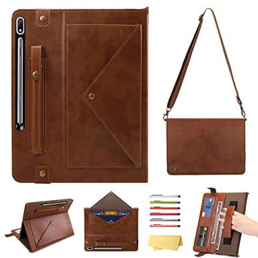 Imagem de UUcovers Capa de mão de 12,4 polegadas para Samsung Galaxy Tab S8 Plus 2022/S7 FE 2021/Tab S7 Plus 2020 (SM-X800/T730/T970) com suporte para caneta S/alça de ombro/alça de mão [despertar/hibernar] Capa de suporte, café