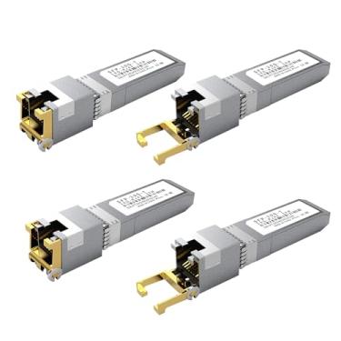 Imagem de 4 peças 10GBASE-T SFP+ RJ45 módulo transceptor de cobre, multitaxa 1,25G/2,5G/5G/10G até 30 m - Compatível com TP-Link, Cisco SFP-10G-T-S, Ubiquiti UF-RJ45-10G, Netgear, Broadcom, Mikrotik e mais