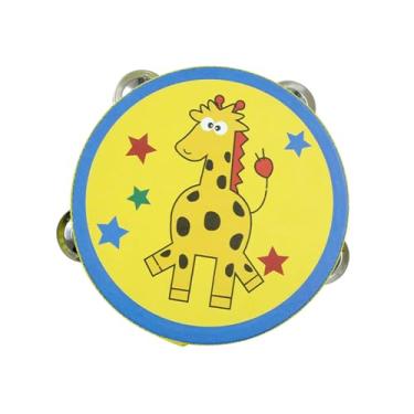 Imagem de simhoa Tamborim de mão de madeira, tamborim de duas fileiras, tamborim de mão, sino de tambor para brinquedos de jogo, Girafa Amarela, 15cm