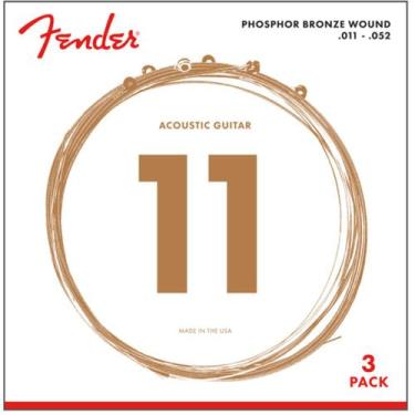 Imagem de Kit c/3 Encordoamentos Fender para violão 011 60CL Phosphor Bronze