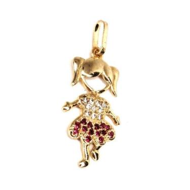 Imagem de Pingente de ouro 18k Filha com Pedras - Elegancy Joias