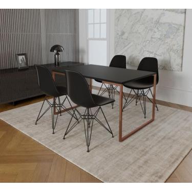 Imagem de Mesa Industrial Base Ferro Cobre Tampo 137x90 Preto 4 Cadeiras Eames F