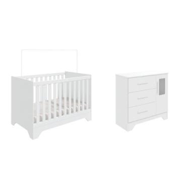 Imagem de Berço e Cômoda Retrô Moveis Peroba Popy 03 gavetas , Branco