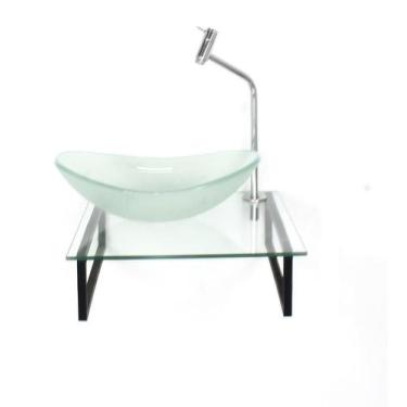 Imagem de Kit Cuba Vidro Oval 10Mm Jateada Tampo 40Cm Incolor E - Cubas E Gabine