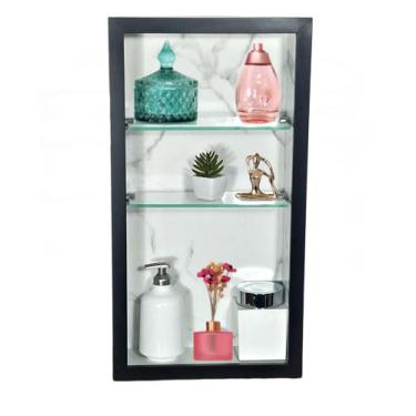 Imagem de Nicho Vertical de Embutir Prateleira Vidro - Porcelanato Borda de Alum