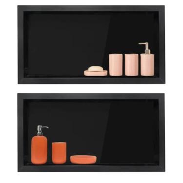 Imagem de Kit 2 Nichos Para Banheiro Em Porcelanato 60x30x10 cm - PHZ, Black